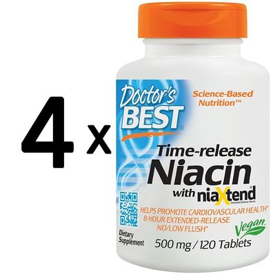 4 x Time-release Niacin with niaXtend, 500mg - 120 tabs
