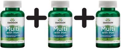 3 x Century Formula, Multi-Vitamin & Mineral with Iron - 130 tabs