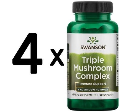 4 x Triple Mushroom Standardized Complex, High-Potency - 60 caps