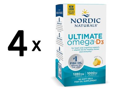 4 x Ultimate Omega-D3, 1280mg Lemon - 60 softgels