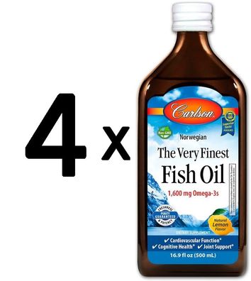 4 x Norwegian The Very Finest Fish Oil, Natural Lemon - 500 ml.