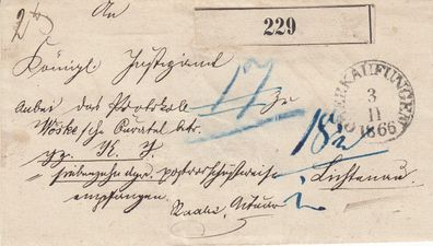 Thurn und Taxis Vorphilabrief (Paketbegleitbrief) 1866 von Oberkaufungen nach Sö