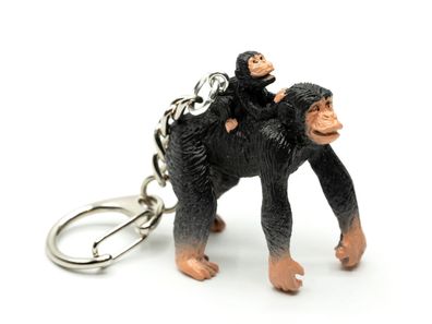 Schimpanse mit Kind Schlüsselanhänger Anhänger Affe Menschenaffe schwarz