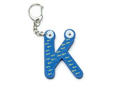 Buchstabe K mit Augen Schlüsselanhänger Anhänger Schlüsselring Name Holz blau