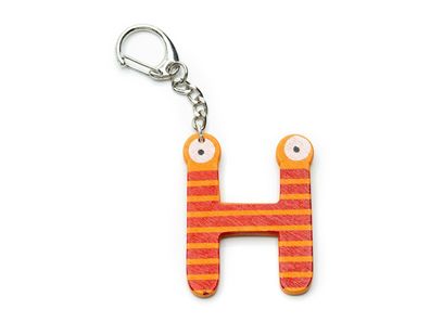 Buchstabe H mit Augen Schlüsselanhänger Anhänger Schlüsselring Name Holz orange