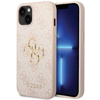 Handyhülle Case iPhone 15 Plus Guess Kunstleder rosa mit goldfarbenem Muster