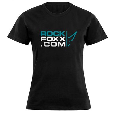 Rockfoxx U-Neck Rundhals T-Shirt Shirt LADIES schwarz großes Logo