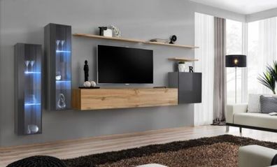 Wohnzimmer Set Wohnwand Braun Luxus Wandschrank TV-Ständer Komplett Sideboard