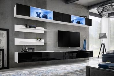 Wohnzimmer Set 6 tlg Luxus Wohnwand Wandschrank 2x TV-Ständer Design Einrichtung