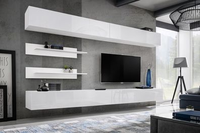 Weiß Wohnwand Wohnzimmer Set 6 tlg Luxus Modern Holzmöbel Wandschrank TV-Ständer