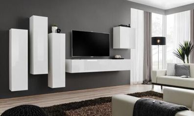 Wohnzimmer Garnitur Luxus Weiß Wandschrank Wohnwand Holz Möbel TV-Ständer