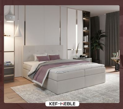 KEF-MEBLE Dublin Boxspringbett - Bett mit Matratze und Topper - Doppelbett