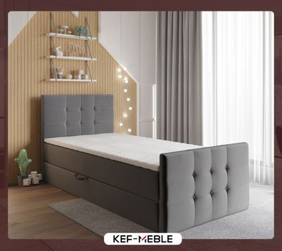 KEF-MEBLE Paris Mini Boxspringbett - Bett mit Matratze und Topper - Einzelbett