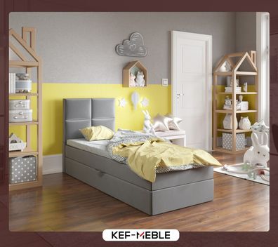 KEF-MEBLE Arizona Mini Boxspringbett - Bett mit Matratze und Topper - Einzelbett