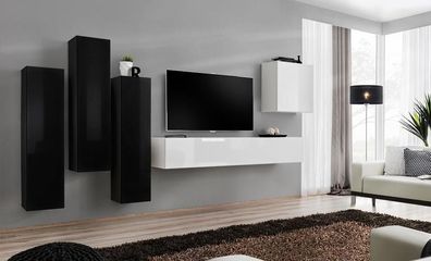 Wohnzimmer Garnitur Wohnwand Komplett Set Lowboard TV-Ständer Holz Möbel