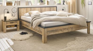 Schlafzimmer Used Wood Set 3 tlg. Bett Liegefläche 180 x 200 und 2 x Nachttisch Stove