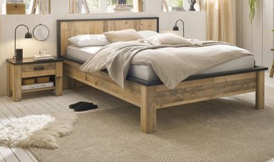 Schlafzimmer Set Used Wood mit Bett Liegefläche 140 x 200 und 2 x Nachttisch Stove