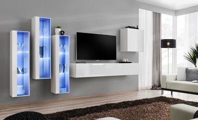 Weiß Komplett Design Wohnwand Sideboard 4x Schrank RTV Lowboard TV Ständer