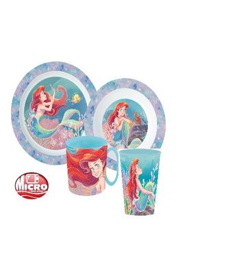 4er Set Arielle Meerjungfrau Kinder-Geschirr Teller, Müslischale, Tasse + Becher