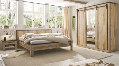Schlafzimmer Set komplett mit Doppelbett Schrank 2 x Nachttisch in Used Wood Stove