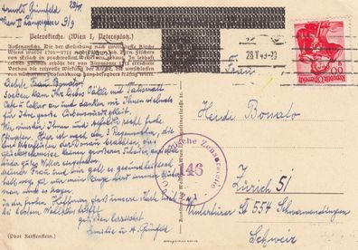 Österreich Zensurpost aus dem Jahr 1949 von ? nach Zürich