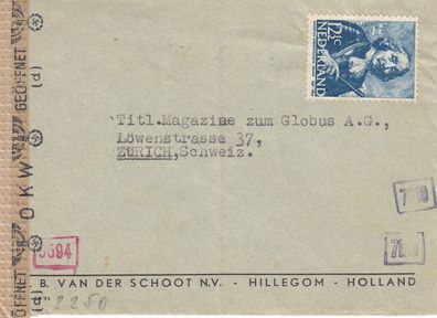 Niederlande Zensurpost aus dem Jahr ca. 1940-1945 von Hillegom nach Zürich