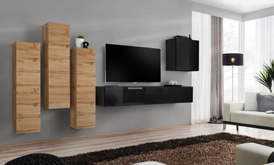 Wohnwand Wandschrank tv Möbel Wohnzimmer Einrichtung TV Ständer Modern Schwarz