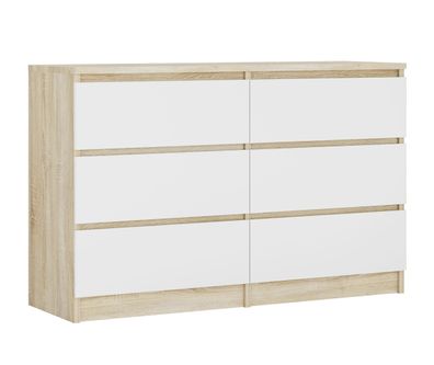 Sideboard Kommode 6 120cm - mit 6 Schubladen Größen (Sonoma & Weiß)