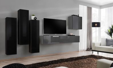 Grau TV Ständer Sideboard Luxus Wohnwand Wohnzimmer Einrichtung Modern Komplett