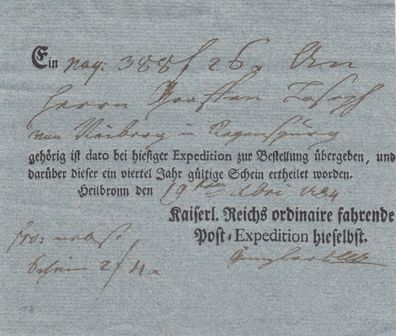 Vorphilatelie Post-Einlieferungsschein aus dem Jahr 1784 (?)