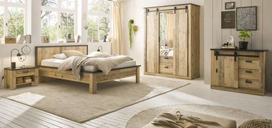 Schlafzimmer Set komplett mit Bett Schrank Kommode 2 x Nachttisch in Used Wood Stove