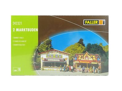 Modelleisenbahn Bausatz 2 Marktbuden, Faller N 242321 neu OVP
