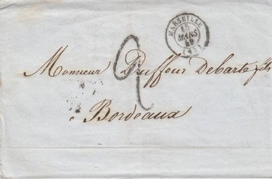 Frankreich Vorphilabrief aus dem Jahr 1849 von Marseille nach Bordeaux