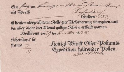 Vorphilatelie Post-Einlieferungsschein aus dem Jahr 1828 von Heilbronn