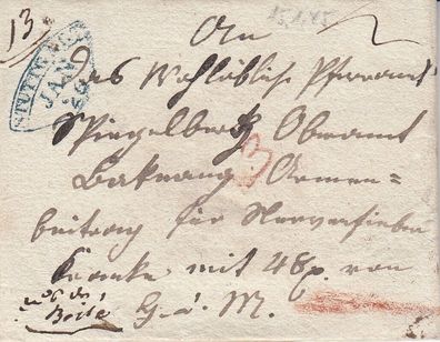 Vorphilabrief aus dem Jahr 1826 von Stuttgart nach ? blauer Fächerstempel