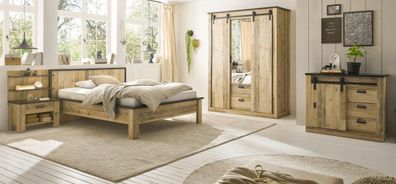 Schlafzimmer Set komplett Bett Schrank Kommode Nachttisch Wandpaneel Used Wood Stove