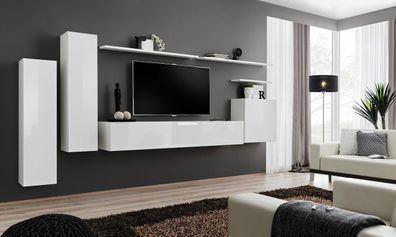 Wohnwand Wohnzimmer Set 7tlg Sideboard Wandregal Weiß TV-Ständer Wandschrank