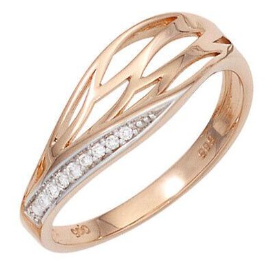 Damen Ring 585 Gold Rotgold 8 Diamanten Brillanten 0,05 ct., W/ SI Diamantring