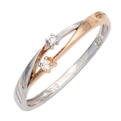 Damen Ring 585 Weißgold Rotgold bicolor 2 Diamanten Brillanten 0,03 ct., W/ SI