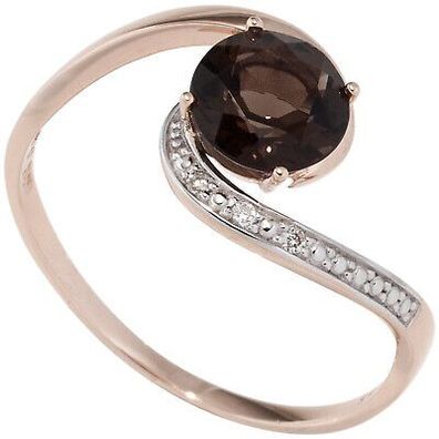 Damen Ring 585 Rotgold bicolor 1 Rauchquarz 3 Diamanten Brillanten 0,015 ct.