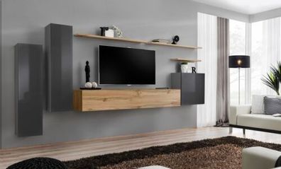 Designer Wohnwand Möbel Wohnzimmer Luxus TV Ständer Holz Wandregal Komplett Neu