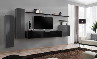 Luxus Wohnzimmer Moderne Designer Möbel Grau Wohnwand TV-Ständer Wandregal