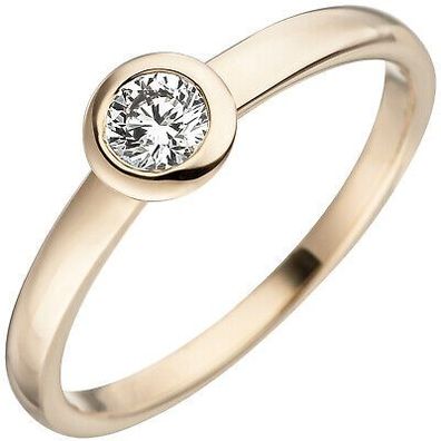 Damen Ring 585 Gold Gelbgold 1 Diamant Brillant Goldring Diamantring 0,25 ct.