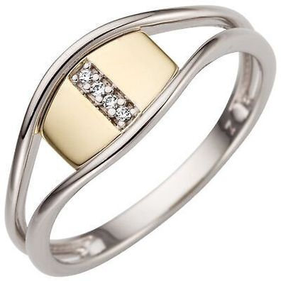 Damen Ring 585 Weißgold Gelbgold bicolor 4 Diamanten Brillanten 0,02 ct., W/ SI