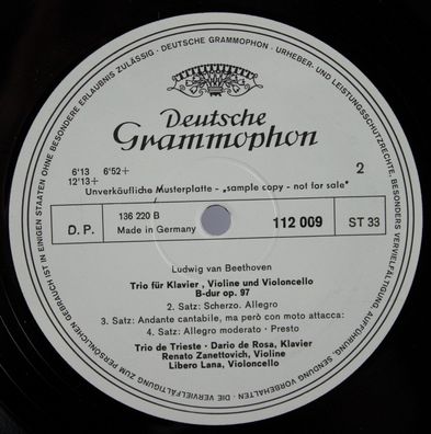 Deutsche Grammophon 112 009 - Trio Für Klavier, Violine, Violoncello B-Dur, Op.