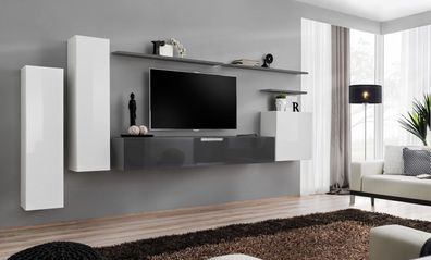 Set 7 tlg Wohnzimmer TV-Ständer Schrank Wandschrank Wohnwände Holz Modern Möbel