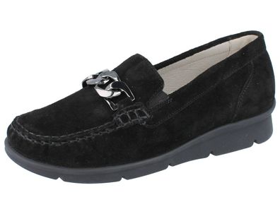 Waldläufer K-Inga Damen Slipper Halbschuhe schwarz Order Velourleder