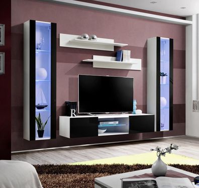 Wohnwand Set 5tlg Wohnzimmer Luxus 2x Hänge Vitrine TV-Ständer Wand Regale
