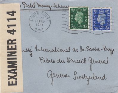 GB Zensurpost aus dem Jahr 1941 von Earl´s Court nach Genf