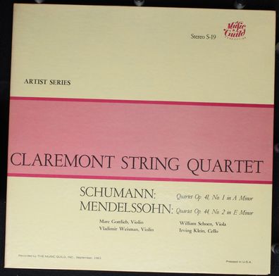 music guild S-19 - Schumann: Quartet Op. 41, No. 1 In A Minor, Mendelssohn: Qu
